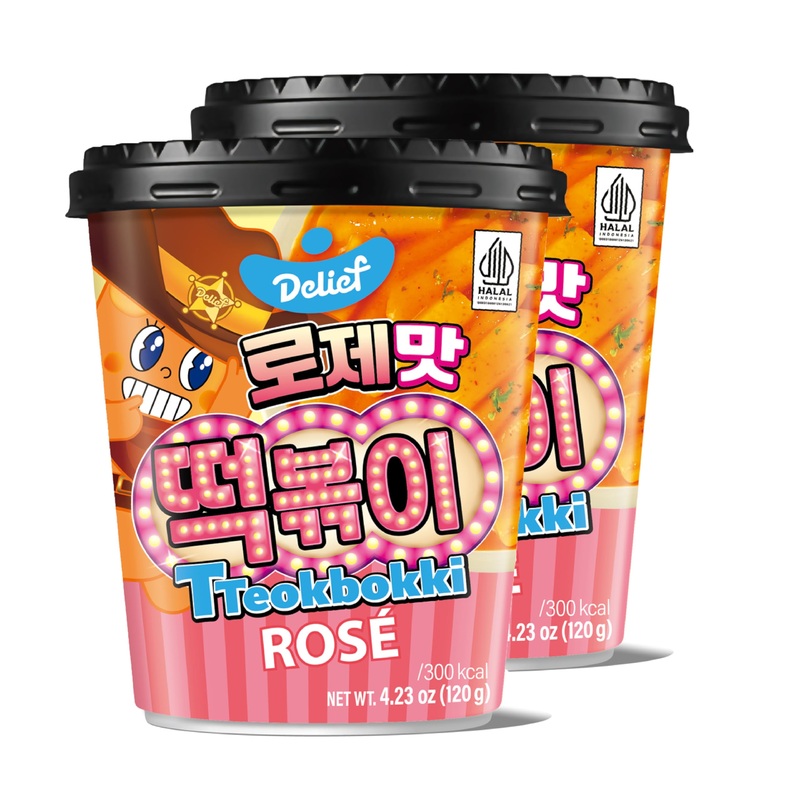 Delief Tteokbokki Cup Rose Flavor 4.23Oz(120G) Korean Street Food Korea Instant Rice Cake Snack, 2 Packs