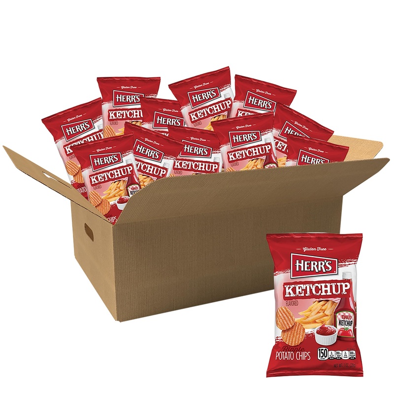 Herr'S Ketchup Ripple Potato Chips Sample Pack (Pack Of 12, 1 Ounce Bags) - Bold And Tangy Ketchup-Flavored Chips - Fun For Snac
