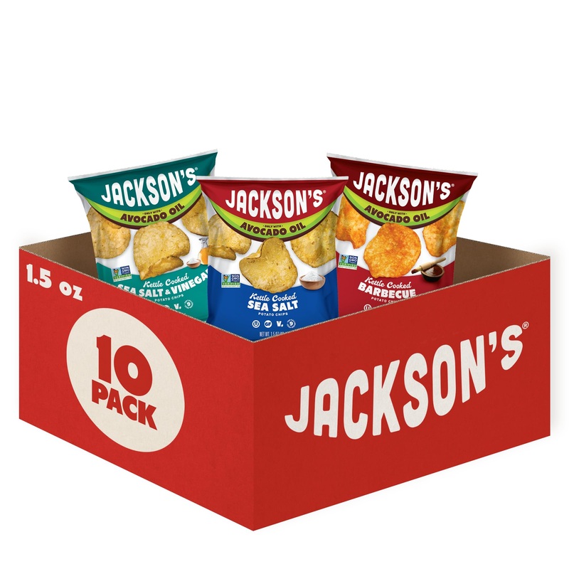 Jacksons Classic Kettle Potato Chips (Variety Pack, 1.5 Oz, Pack Of 10) - Made With Premium Avacado Oil, Sea Salt, Salt & Vinega