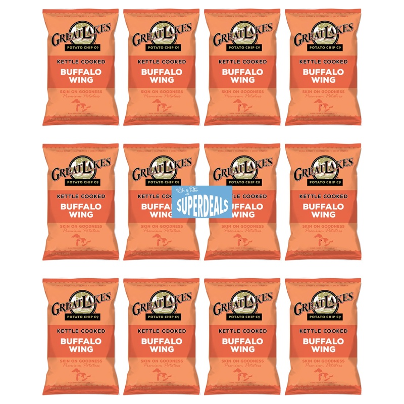 Kettle Cooked Potato Chips By Great Lakes Value Pack Bundled By Superdeals | 1.375 Oz Bag | Buffalo Wing | Pack Of 12 With Myste