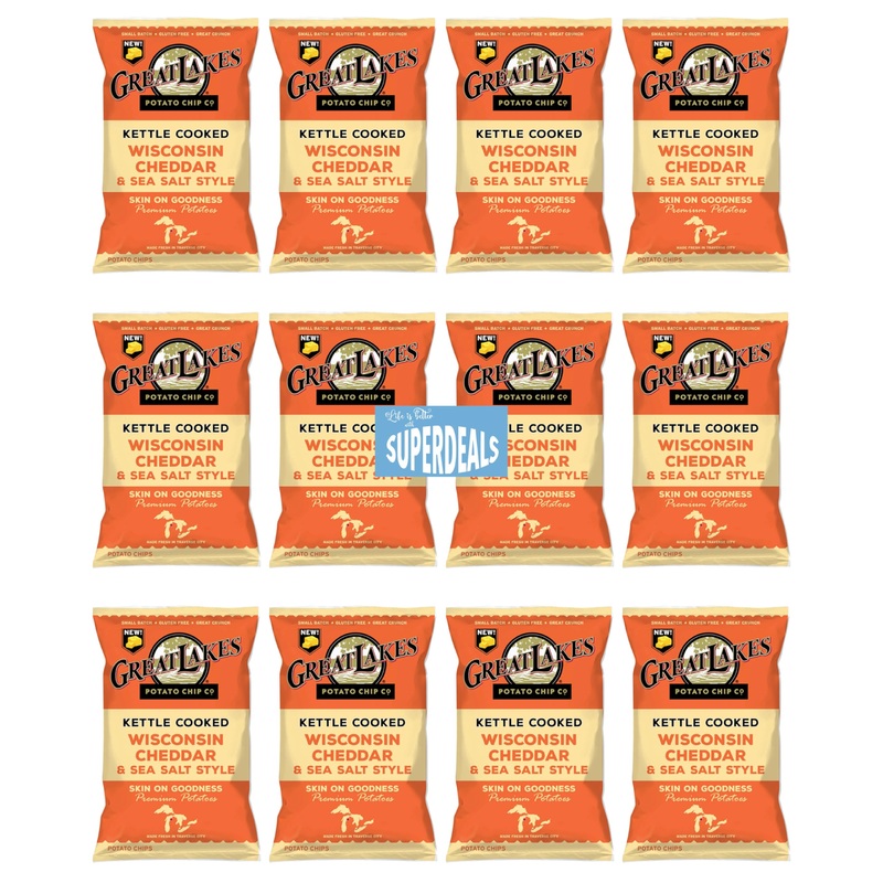 Kettle Cooked Potato Chips By Great Lakes Value Pack Bundled By Superdeals | 1.375 Oz Bag | Wisconsin Cheddar | Pack Of 12 With