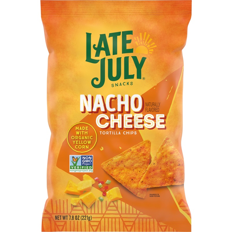 Late July Snacks Nacho Cheese Tortilla Chips, 7.8 Oz Bag (Pack Of 12)