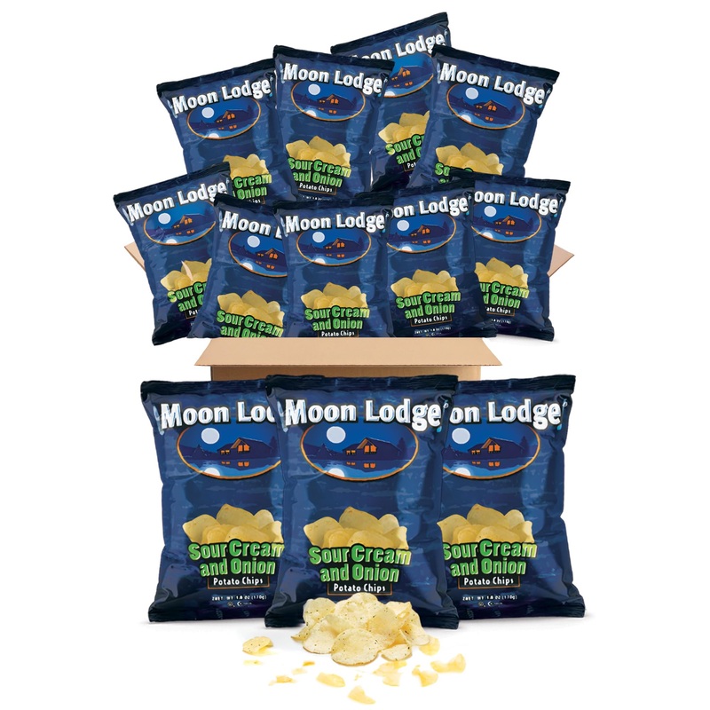 Moon Lodge 18 Pack Sour Cream & Onion Potato Chips - Kosher & Halal Snacks For All Ages, Perfect For Parties & Movie Nights (1.5