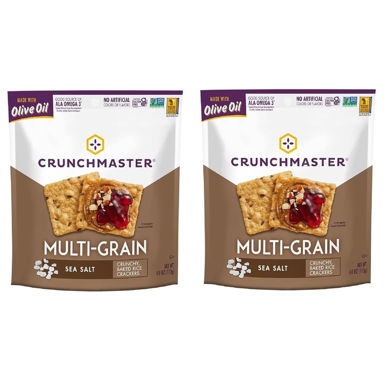 Multi Grain Gluten Free Sea Salt, Baked Rice Crunchy Crackers (Pack Of 2)- 4Oz Each