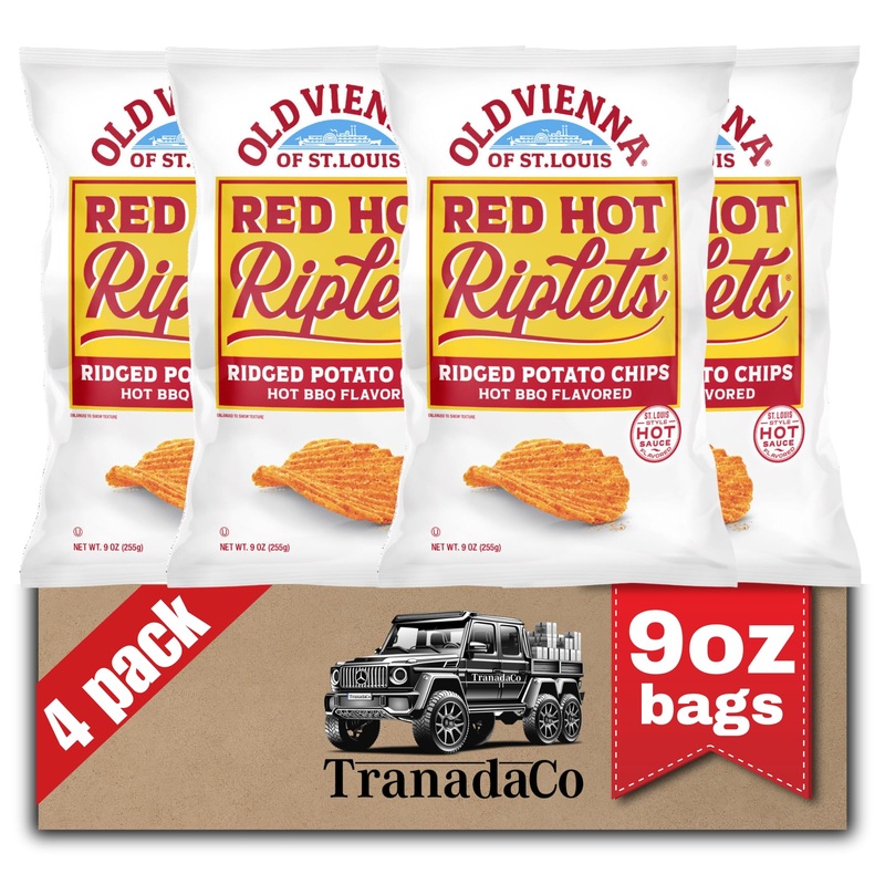 Old Vienna Of St. Louis Red Hot Riplets Ridged Potato Chips 9Oz Bags (4 Pack) By Tranadaco