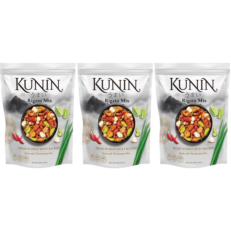 (Pack Of 3) Kunin Rigato Mix, Premium Asian Cracker Made With Thai Jasmine Rice, 20 Oz - Low Sugar, Low Fat, No Cholesterol