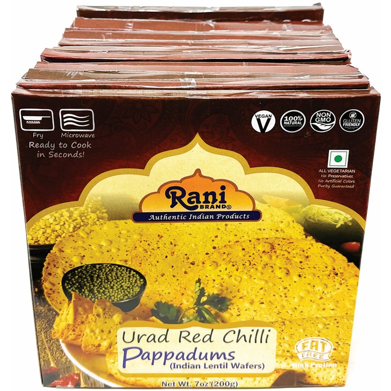 Rani Pappadums (Indian Lentil Wafer Snack) Red Chilli Papad 7Oz (200G) Approximately 15Pc, 7 Inches, Pack Of 12 ~ All Natural |