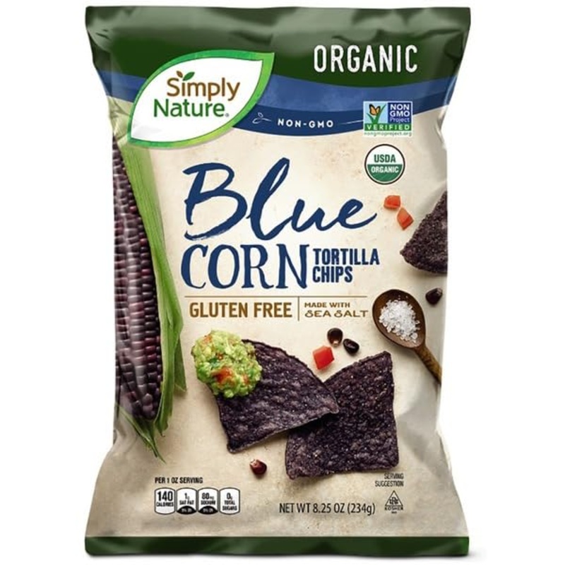 Simply Nature Organic Blue Corn Tortilla Chips, 8.25 Oz (234G) | Gluten-Free, Non-Gmo, No Artificial Flavors Or Colors