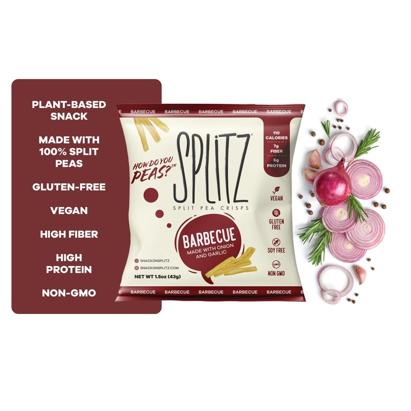Splitz Split Pea Crisps Barbecue (1.5Oz) 16Ct Plant-Based, Organic, Non-Gmo, Vegan, Gluten-Free, Superfoods, Healthy Snack For K
