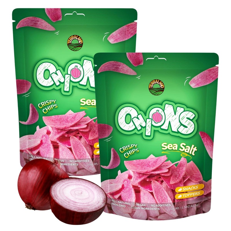 Terraland Onions Crispy Chips - Sea Salt, Crispy & Crunch, Vegan, Snack 1.5Oz Bag - Pack Of 2