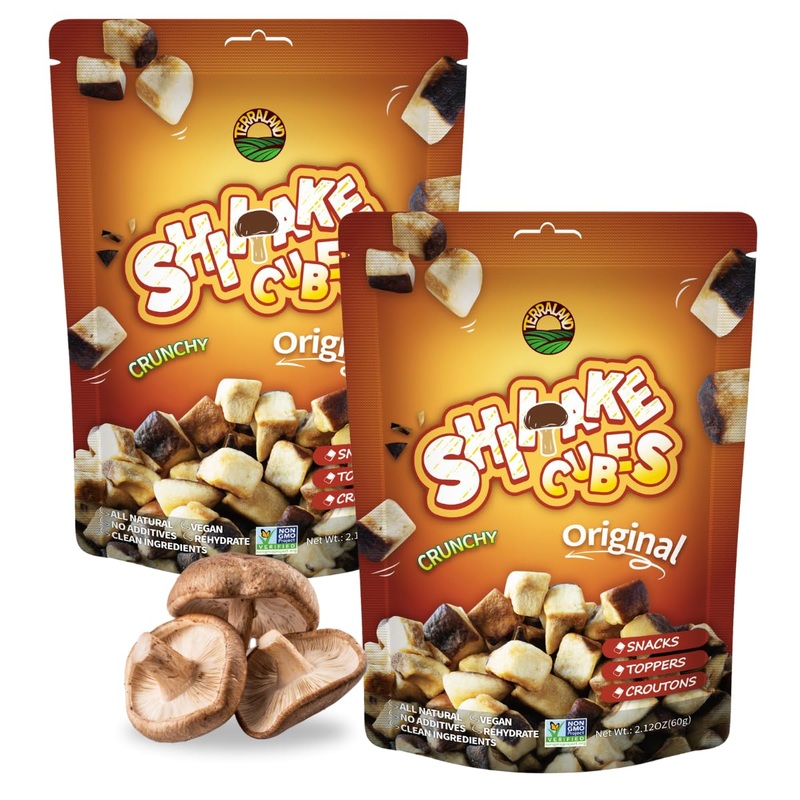 Terraland Shiitake Cube - Original, Crispy & Crunch Mushroom Snack, Non Gmo, Vegan Snack 2.12Oz Bag - Pack Of 2