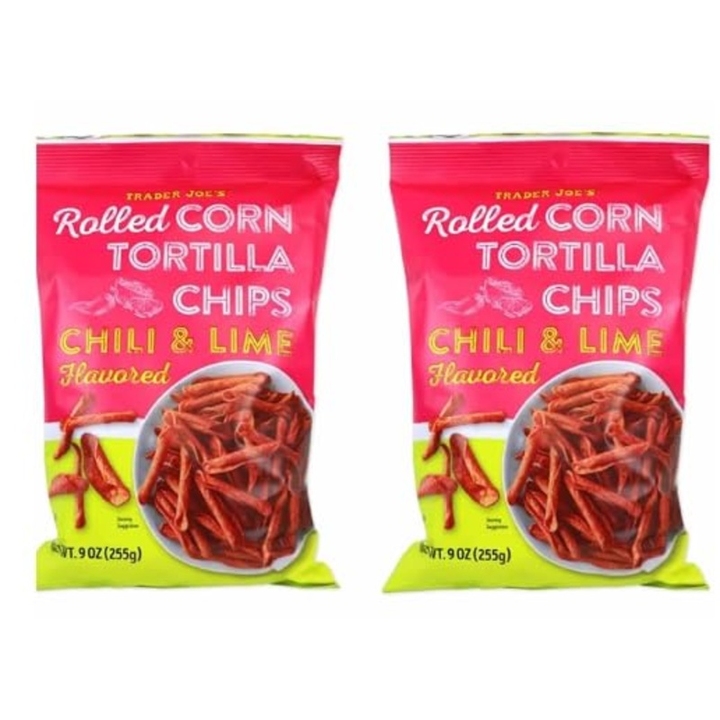 Trader Joe's Chili & Lime Rolled Corn Tortilla Chips, 2 Pack, Big Size - Perfect for Snacking and Entertaining