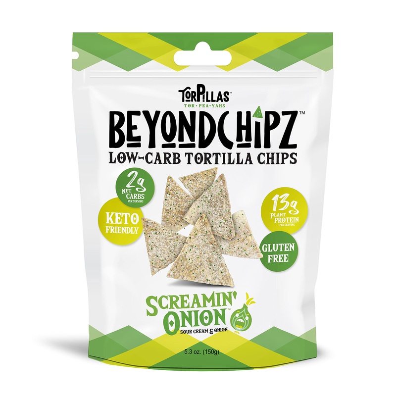 Beyondchipz Low Carb Tortilla Chips, Screamin' Onion, Keto Friendly, Gluten Free, 5.3Oz Bag, Pack Of 2