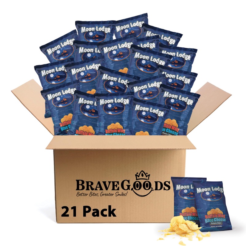 BraveGoods Moon Lodge 21 Pack Buffalo Wings Potato Chips  Kosher & Halal Snacks for Parties & Movie Nights, 1.5 Oz Bag