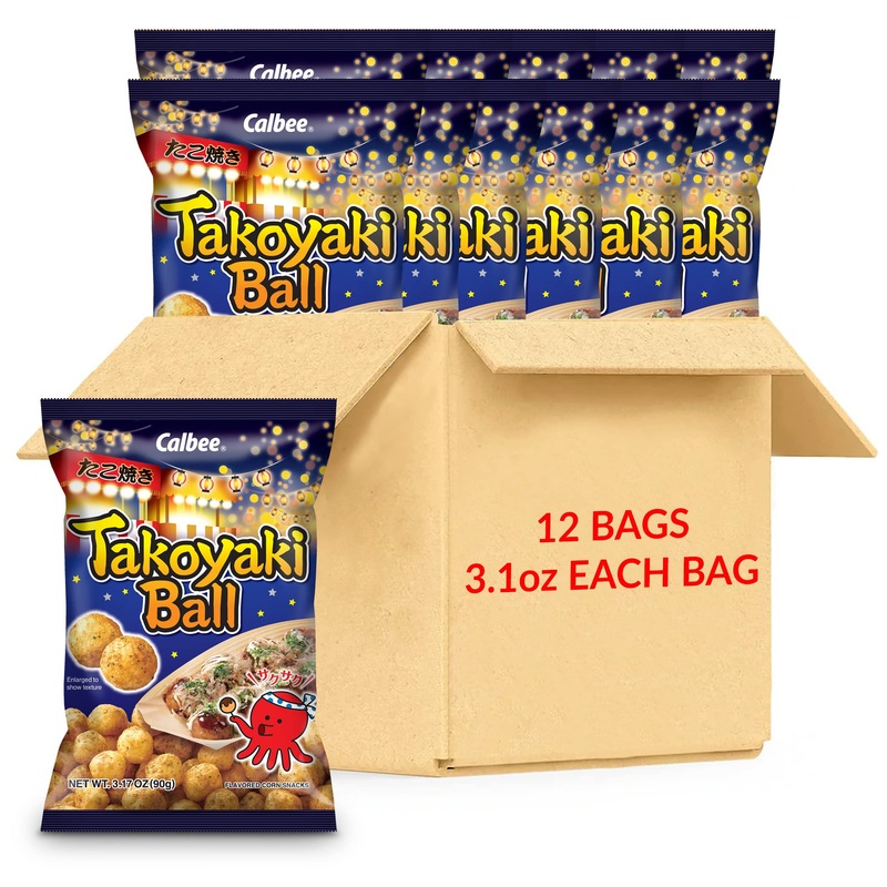 Calbee Takoyaki Ball Chips (3.17 Oz) | Delightfully Crispy And Bite-Sized Japanese Chips | Discover The Mouthwateringly Exotic F