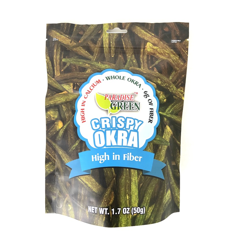 Crispy Crunchy Whole Okra Chips High In Fiber And Calcium, 100% Natural & Gluten-Free, Paradise Green 1.7Oz X 2 Packs/ Shipped B