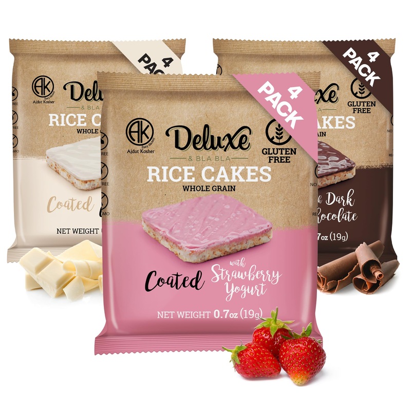 Deluxe & Bla Bla Chocolate Covered Rice Cakes 12 Pack - Whole Grain, Gluten-Free, Kosher Snack - Low-Calorie & Crunchy - Coated