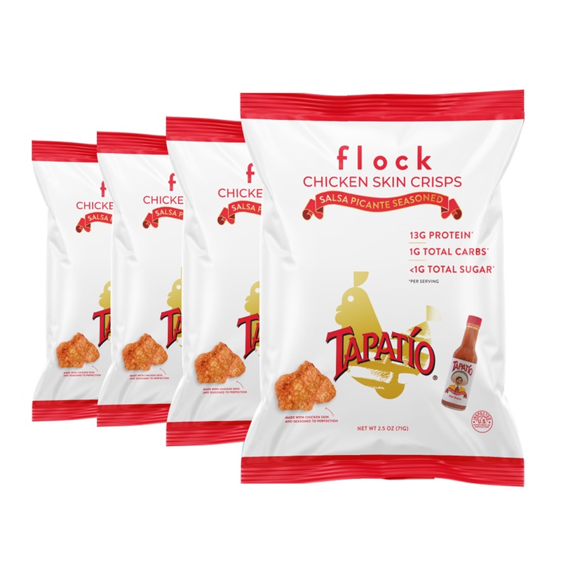 Flock Keto Chicken Skin Chips | Tapatio Flavor | Low Carb, High Protein, Sugar Free, Gluten Free Fried Chicken Skins - Chicken C
