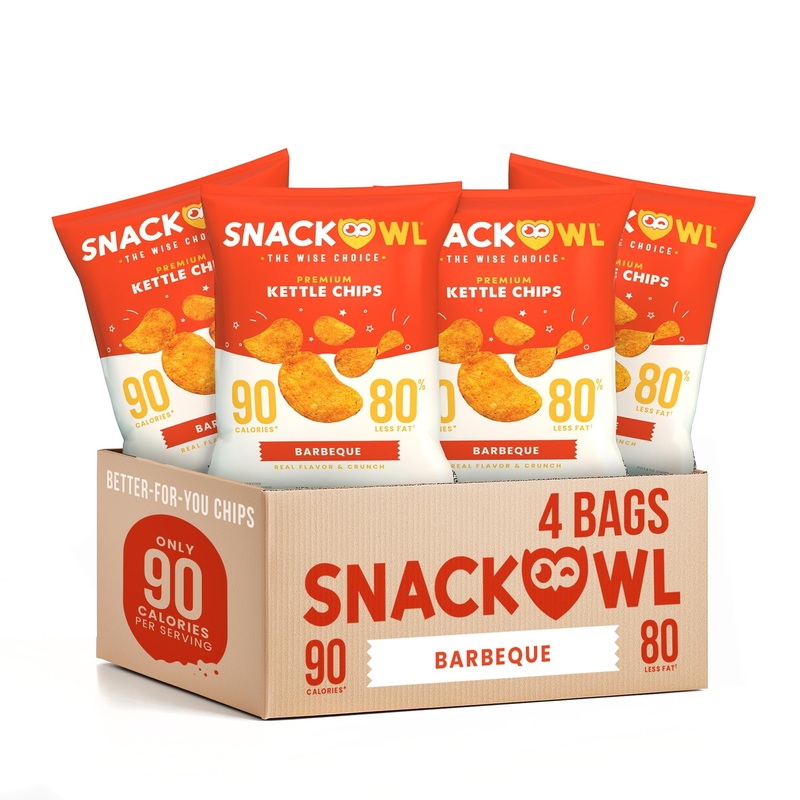 Snack Owl Low Calorie Chips - 4, 5Oz Bags Of Vegan, Plant-Based, Gluten Free Chips - Low Fat, Low Salt Potato Chips (Barbeque)
