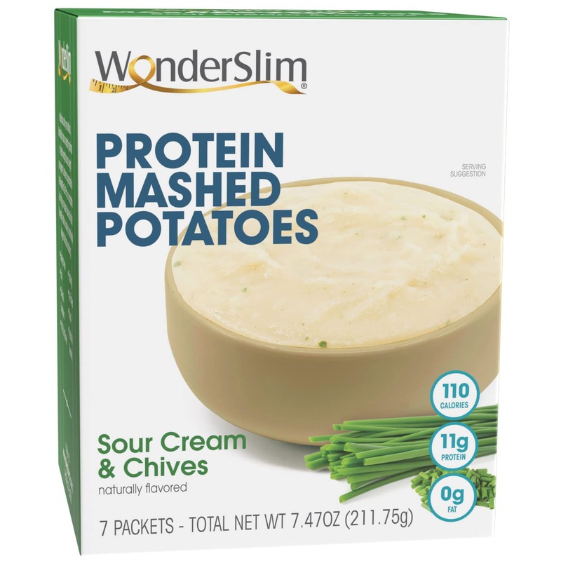 Wonderslim Instant Mashed Potatoes, Sour Cream & Chives, 11G Protein, No Fat, Gluten Free (7Ct)