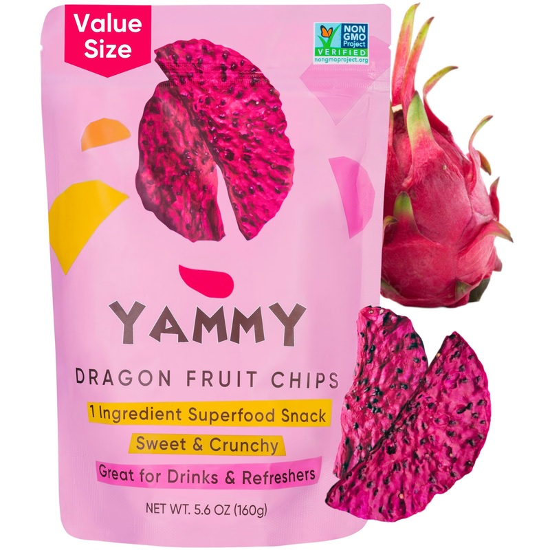 Yammy Dried Dragon Fruit Chips For Drinks Refreshers Like Freeze Dried Dragonfruit Pieces, Dry 1 Ingredient Healthy Snack For Ki