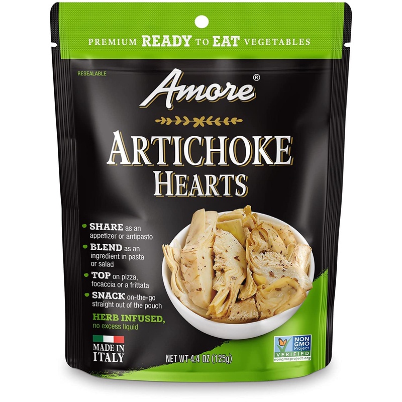 Amore Artichoke Hearts - Non Gmo Verified Ready-To-Eat Herb Infused Vegetables In Resealable Bags - Snack On The Go Straight Out