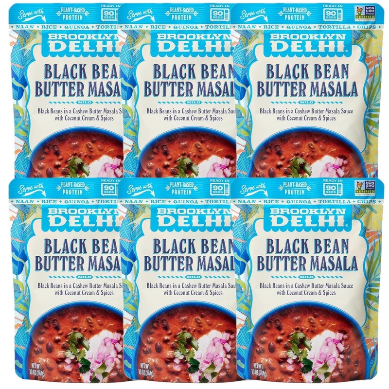 Brooklyn Delhi Black Bean Butter Masala Pouches - Ready To Eat, Protein-Rich, Microwavable Entree, Ready In 90 Seconds - Vegan,