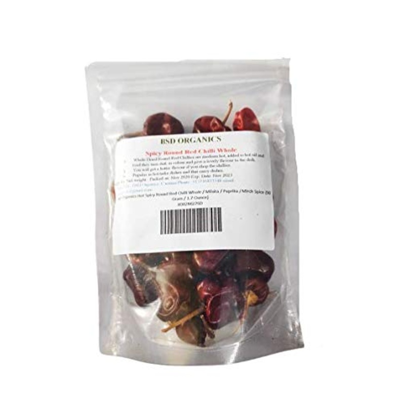 Bsd Organics Hot Spicy Round Red Chilli Whole/Milaka/Paprika/Mirch Spice (500 Gram / 1.1 Pound)
