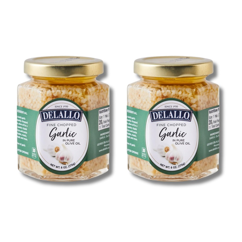 Delallo Minced Garlic In Olive Oil, Finely Chopped, Robust Zesty Flavor, Non-Gmo, Vegan, Gluten-Free, 6 Oz Jar, (2 Pack)