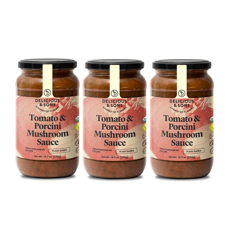Delicious & Sons - Organic Italian Tomato & Porcini Mushroon Pasta Sauce 18.70 Oz (Pack Of 3)- Non-Gmo - Gluten-Free - Vegetaria