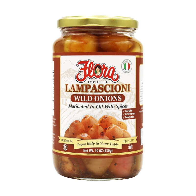 Flora Lampascioni Wild Onions - Authentic Southern Italian Wild Onions Marinated In Oil & Spices - Non-Gmo - 19 Oz (530G)
