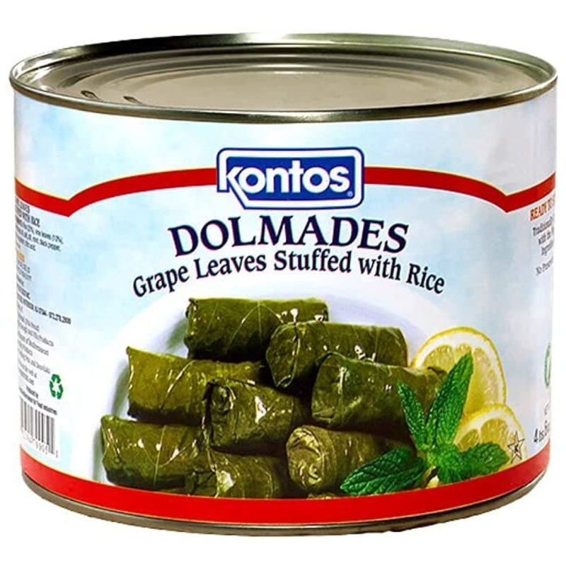 Kontos Dolmas Stuffed Grape Leaves With Rice  Bulk 4Lbs60 Dolmades Per Can-(Perfect Appetizers On A Mezze Platter-Charcuterie Bo