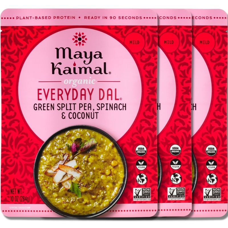 Maya Kaimal Organic Indian Foods | Green Split Pea Everyday Dal | 10Oz (Pack Of 3) | Microwaveable, Ready To Eat, Fully Cooked W