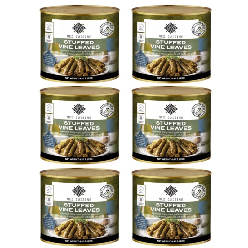 Med Cuisine Dolmades (Svl) 2Kg X 6 - Stuffed Grape Leaves With Rice 4.4Lb - 60 Units X 6 | Premium, Large (70 Oz), Ready To Eat