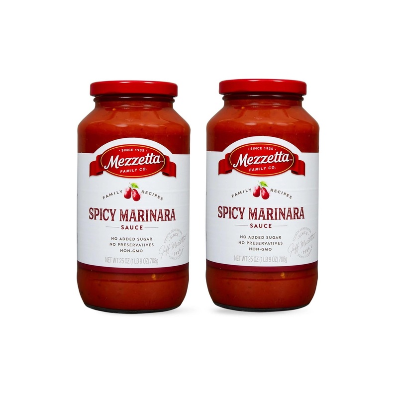 Mezzetta Family Recipes Spicy Marinara Sauce | Non-Gmo, Gluten Free, Vegan, No Preservatives | 25 Ounce Jar (Pack Of 2)