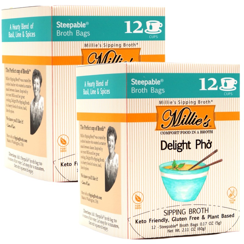 Millies Sipping Broth - Vegetable Broth -Natural-Gluten Free-Keto Friendly Delight Pho (2 Pack Of 12)