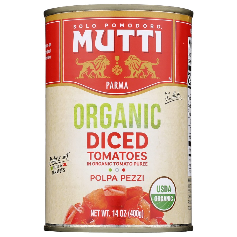 Mutti Organic Diced Tomatoes, Usda Certified Organic, No Additives Or Preservatives, Vegan, Gluten Free & Non-Gmo, 14 Oz (Pack O