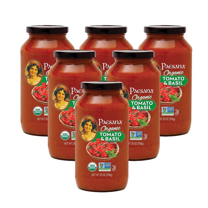 Paesana Organic Tomato Basil Pasta Sauce - Gluten Free, Vegan Friendly And Made With 100% Imported Italian Tomatoes, Usda Organi