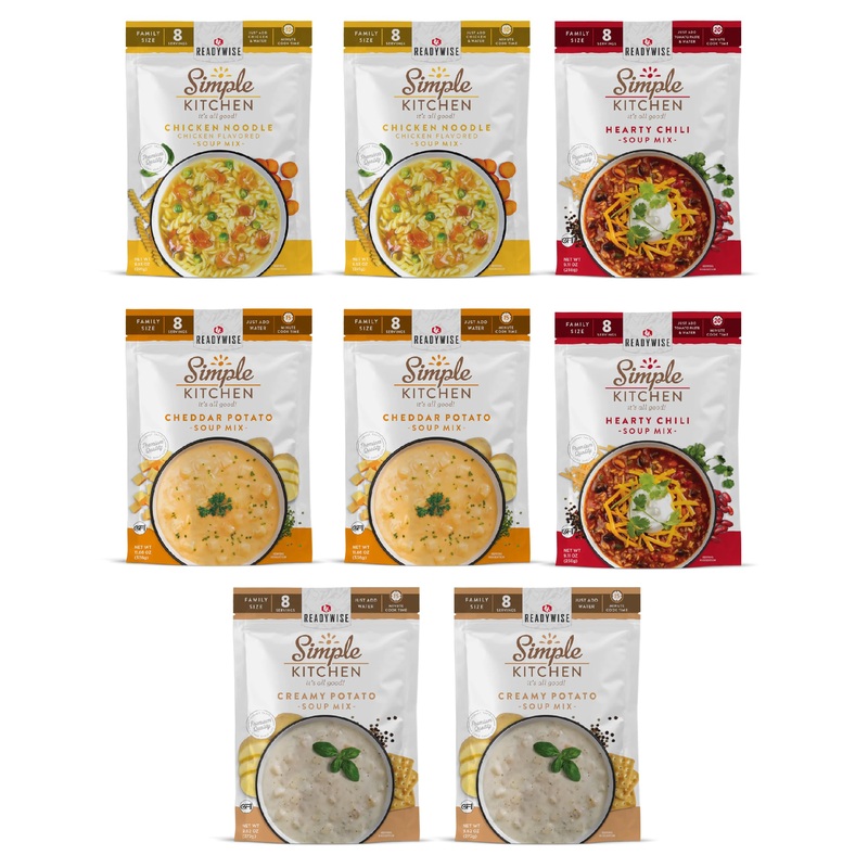 Readywise - Simple Kitchen, Soup Favorites, Variety Pack, 8 Servings Per Pouch, Soup Mix, Family Size, Mre, Freeze Dried Food, R