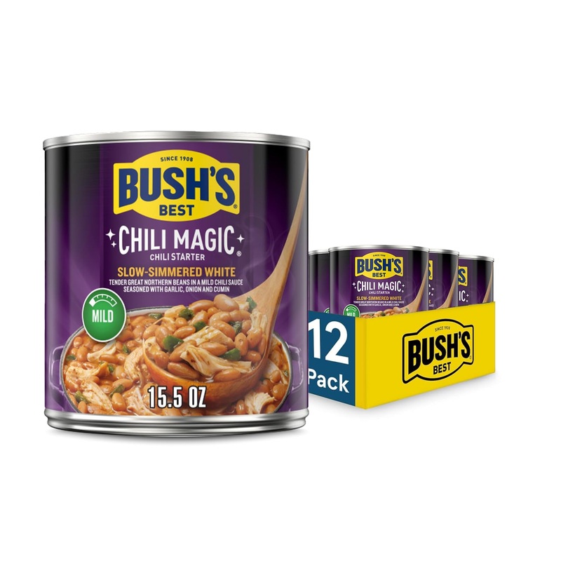 Bush'S Best Canned Slow-Simmered White Chili Magic Starter (Pack Of 12), Source Of Plant Based Protein And Fiber, Low Fat, Glute