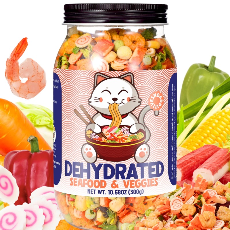 Dehydrated Freeze-Dried Seafood & Vegetable Mix - 100% Natural Ramen Toppings For Soups, 11 Mixed Ingredients, No Additions, Ide