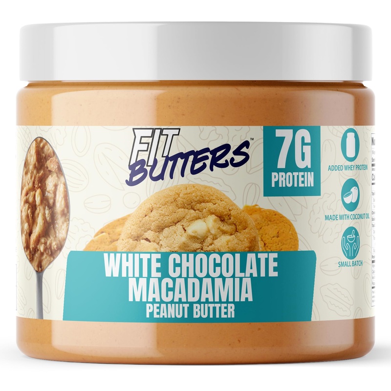 Fit Butters White Chocolate Macadamia Peanut Butter - Added Protein And Coconut Oil, Low Carb, Low Sugar, Complete Protein Desse