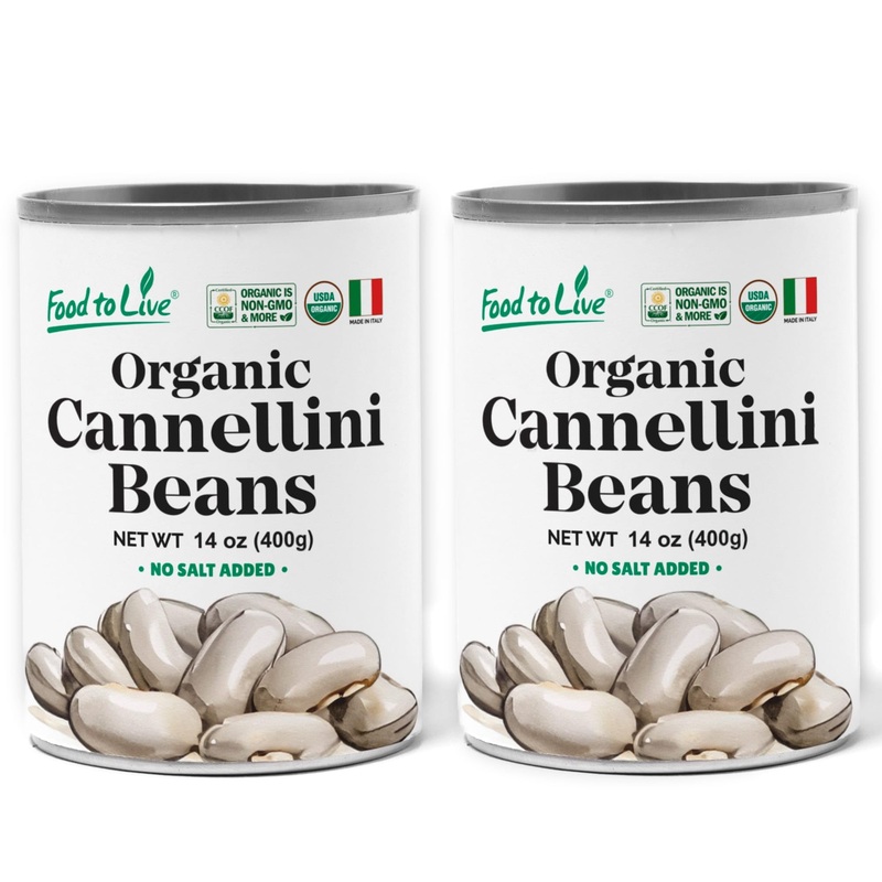 Food To Live Organic Italian Canned Cannellini Beans, 14 Oz (Pack Of 2) - Unsalted Non-Gmo White Kidney Beans. Good Source Of Fi