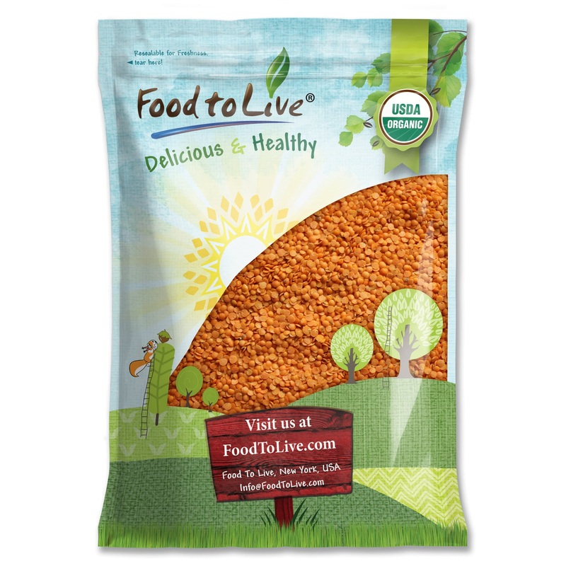 Food To Live Organic Red Split Lentils, 10 Pounds Non-Gmo, Masoor Dal, Dried, Vegan, Kosher, Bulk. No Soaking Required. Source O