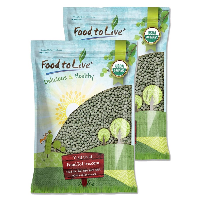 Food To Live Organic Whole Dried Green Peas, 20 Pounds - Non-Gmo, Green Vatana, Sproutable, Vegan, Kosher, Bulk. Pre-Soak Needed