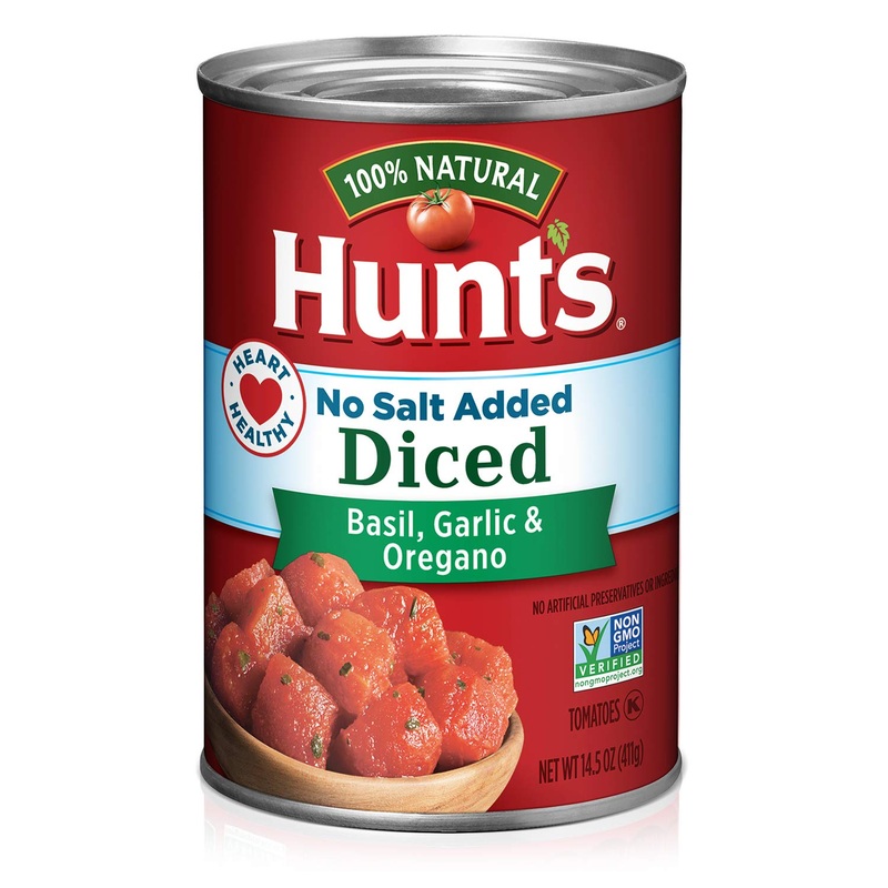 Hunt'S Diced Tomatoes With Basil, Garlic & Oregano No Salt Added, 14.5 Oz, 12 Pack