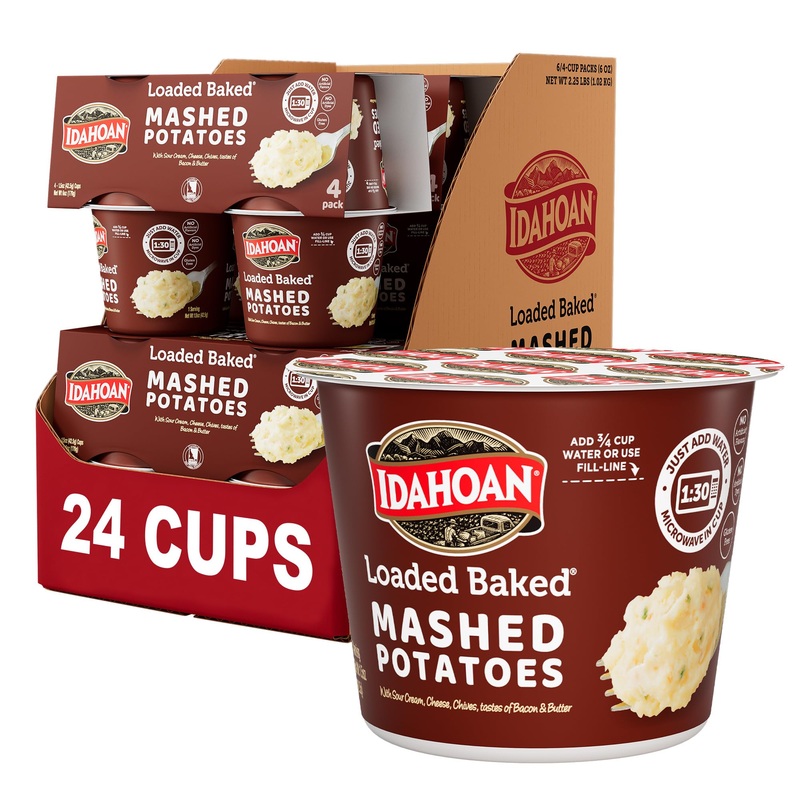 Idahoan Loaded Baked Mashed Potatoes Cup 4-Pack, 6 Oz (Pack Of 6)