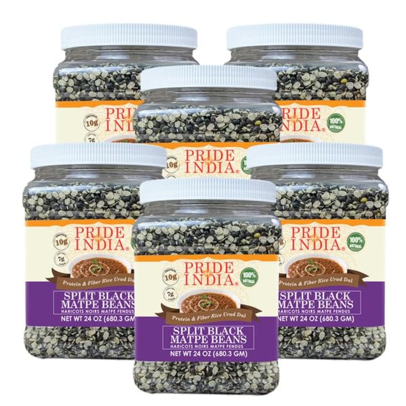 Pride Of India - Pack Of 6 - Indian Split Black Gram Matpe Beans - Protein & Fiber Rich Urad Dal, 1.5 Pound Jar