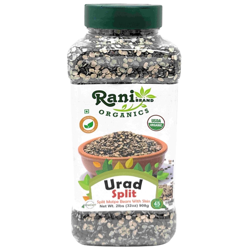 Rani Organic Urid/Urad Split Chilka (Split Matpe Beans With Skin) 32Oz (2Lbs) 908G Pet Jar ~ All Natural | Gluten Friendly | Non