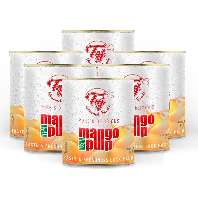 Taj Kesar Mango Pulp Puree 6-Pack | Great For Lassi Shake | 30-Ounce (850G)